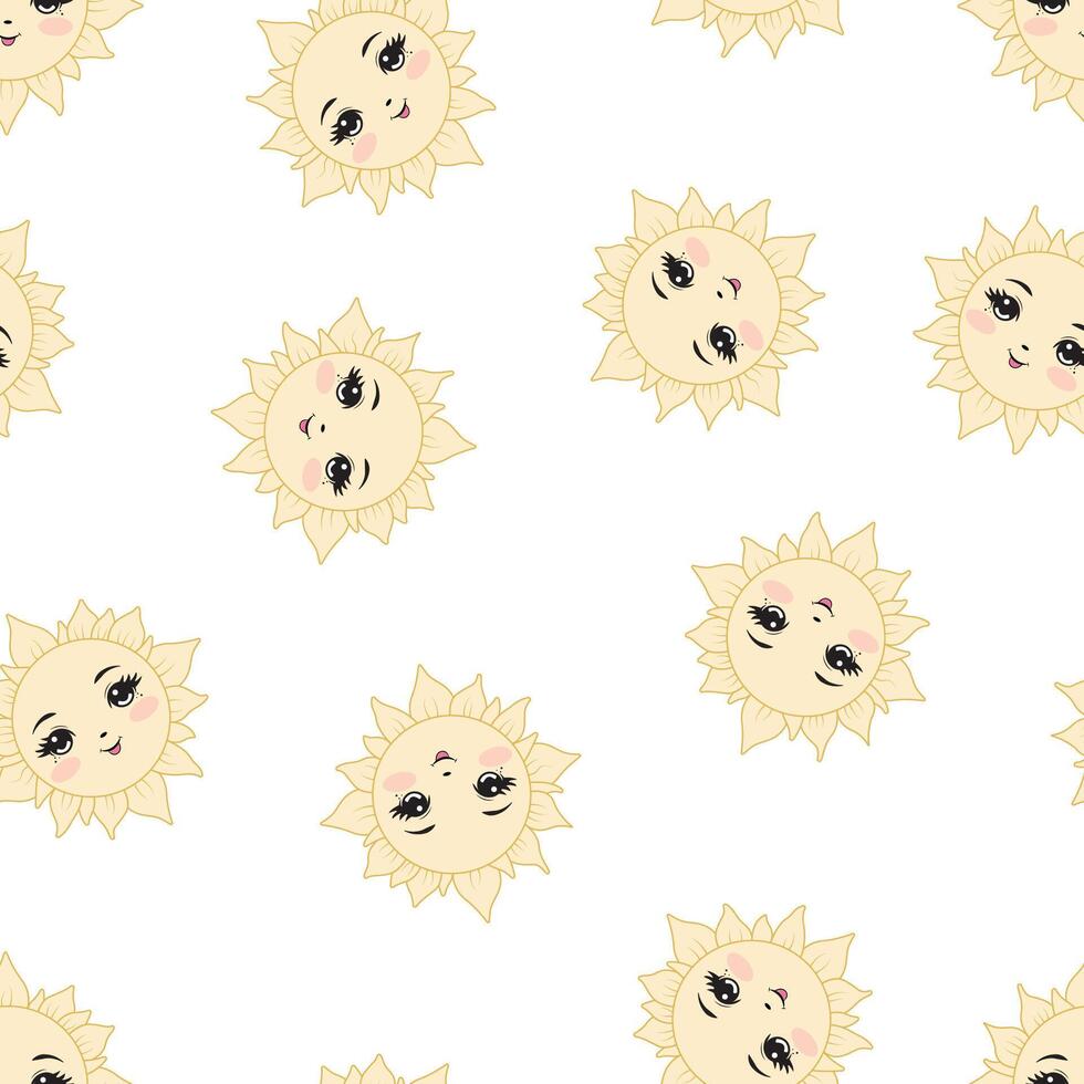 A seamless pattern featuring the sun on a white background, designed for children. vector