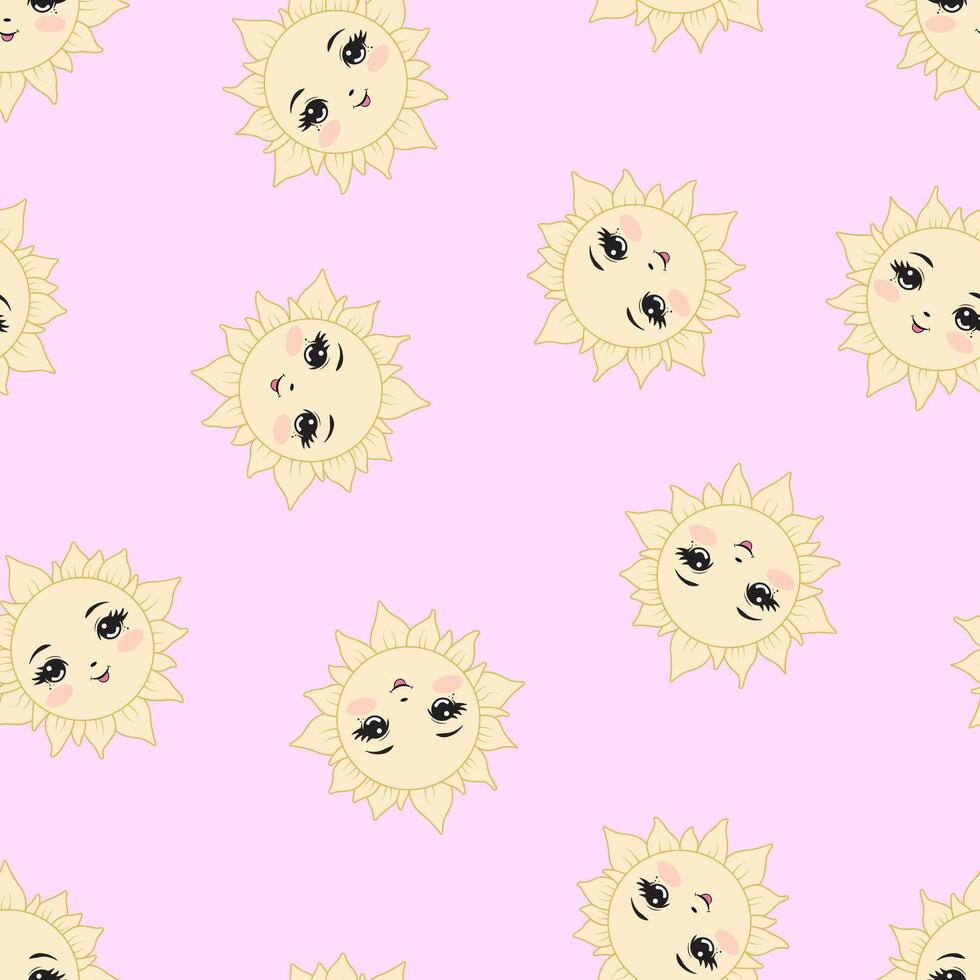 Seamless pattern with a sun on a pink background. A children's pattern. vector