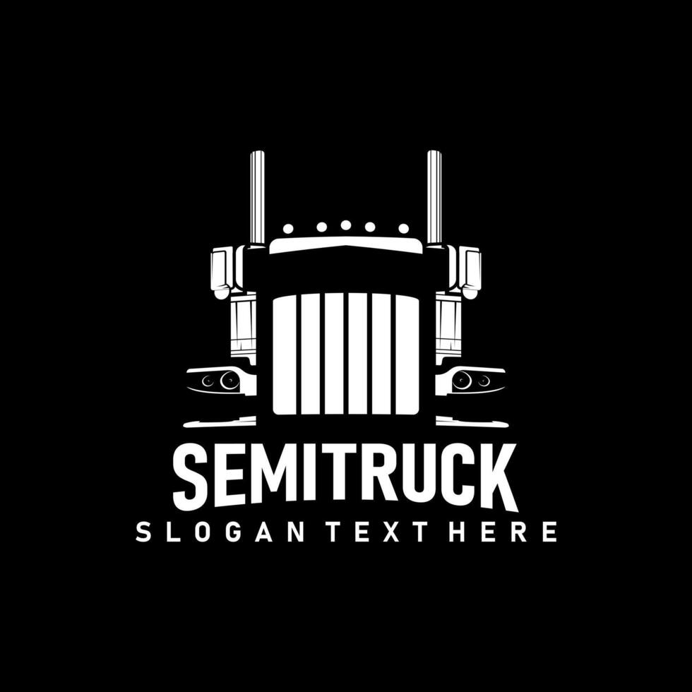 semi truck illustration black and white negative space design for sticker bussines logo etc vector
