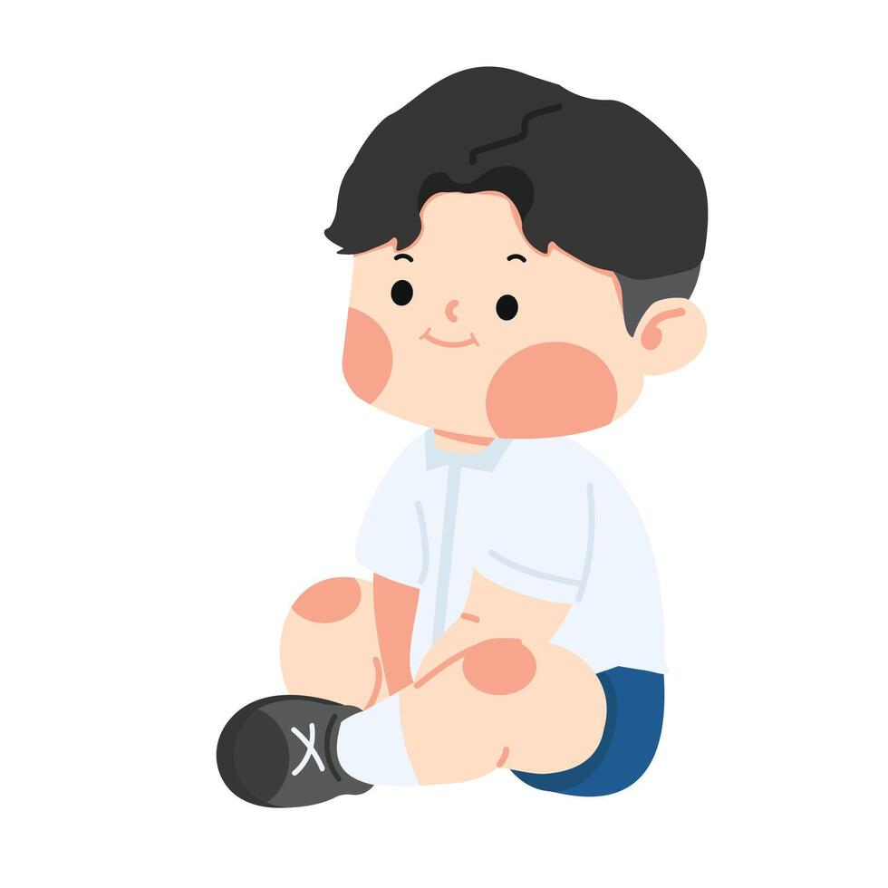 Cute student boy sitting on the floor vector