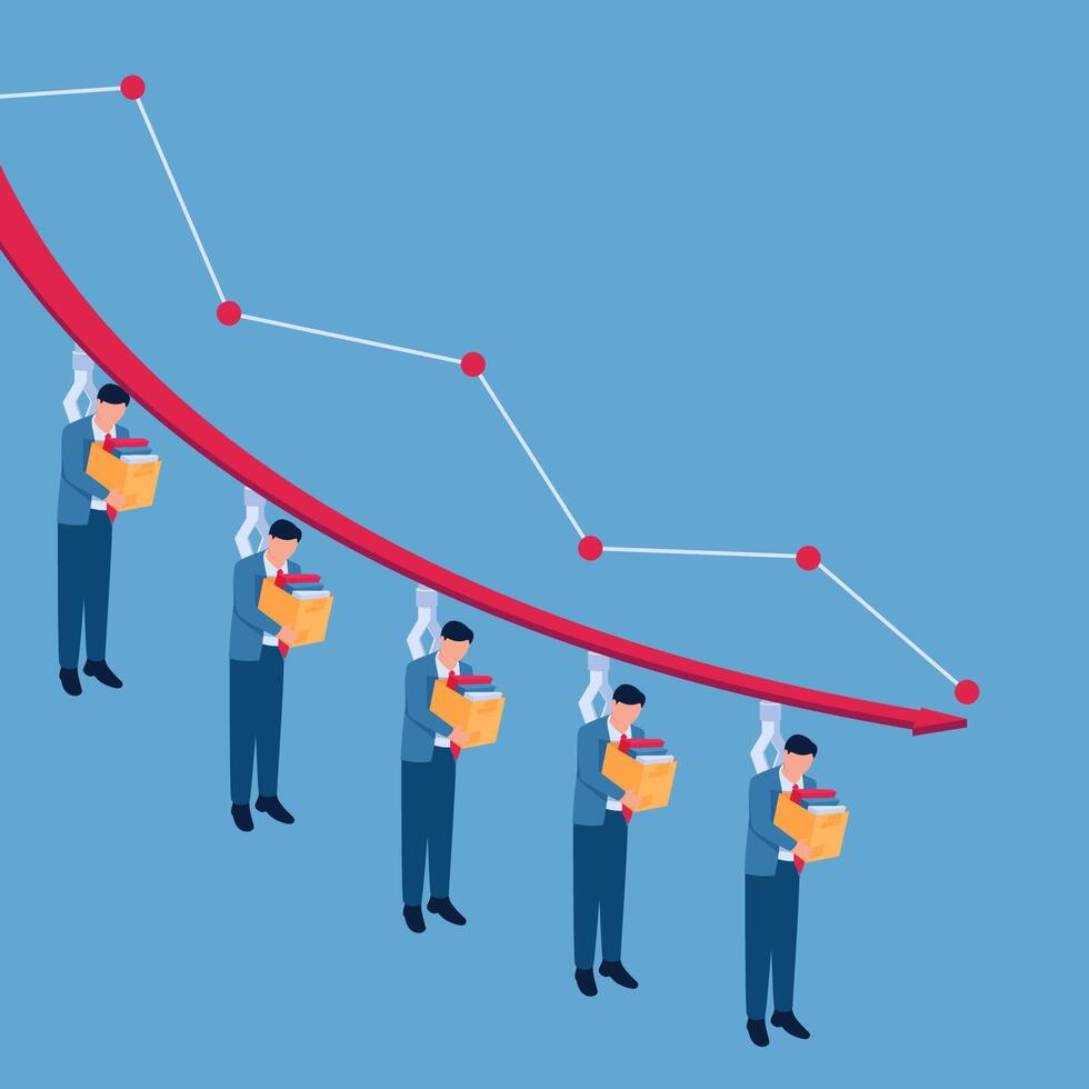 The men hang on a diagram that is declining due to layoffs, an illustration for mass layoffs. vector
