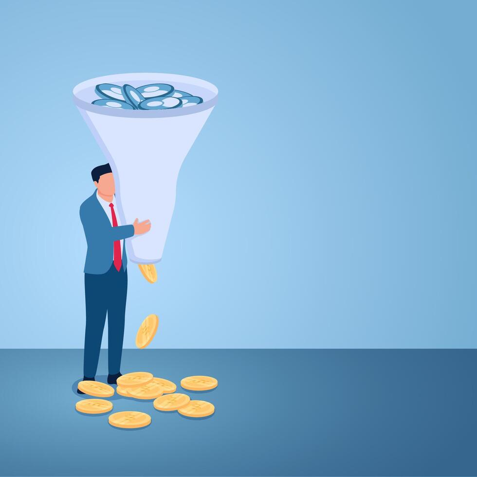 A man lifts a tunnel so that the user icon becomes a coin, an illustration for conversion optimization rates. vector