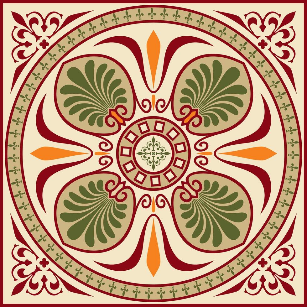colored square classical ornament of Ancient Greece and Roman Empire. Tile, Arabesque, Byzantine pattern vector