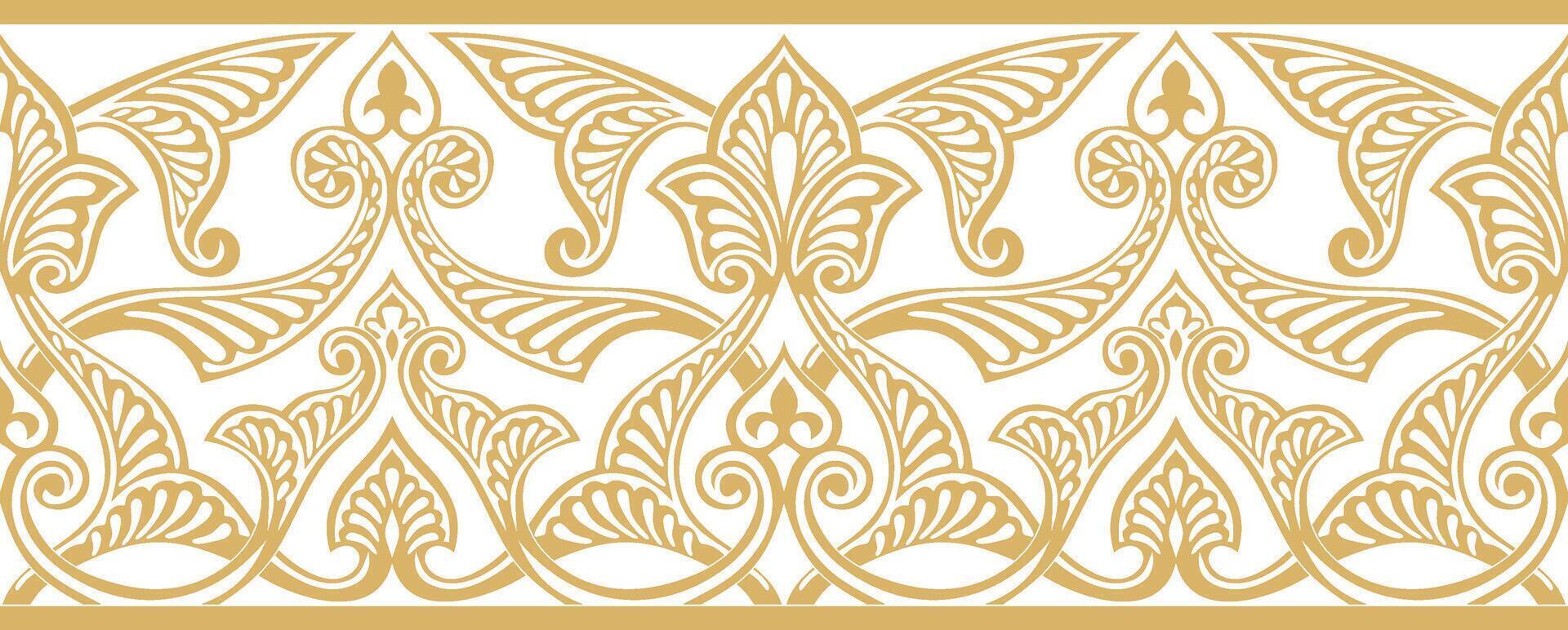 seamless golden oriental ornament. Endless Arabic patterned border, frame. Persian painting. vector