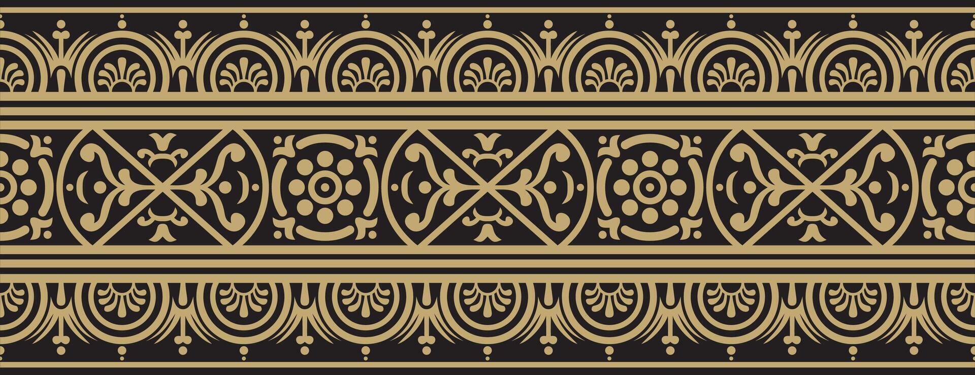 seamless gold and black border, Pompeii frame. Endless Neopolitan ornament. Art of Ancient Rome. vector