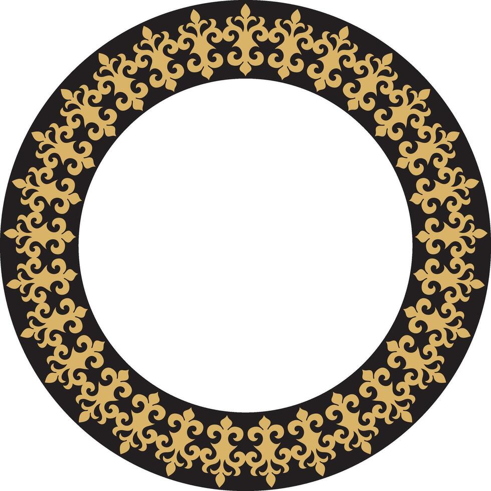 gold and black Kazakh national round pattern, frame. Ethnic ornament of the nomadic peoples of Asia, the Great Steppe, Kazakhs, Kirghiz, Kalmyks, Mongols, Buryats, Turkmens vector
