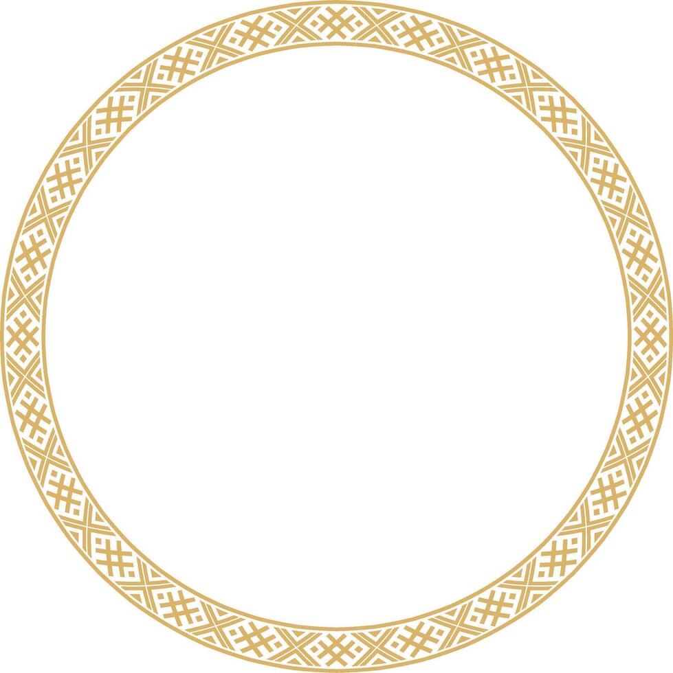 golden round Belarusian national ornament. Ethnic circle gold border, Slavic peoples frame. vector