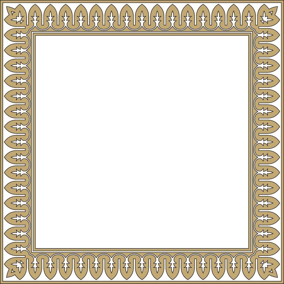 square gold with black national Persian ornament. Rectangle, frame, border, ethnic pattern of the peoples of Iran, Iraq, Tajikistan vector