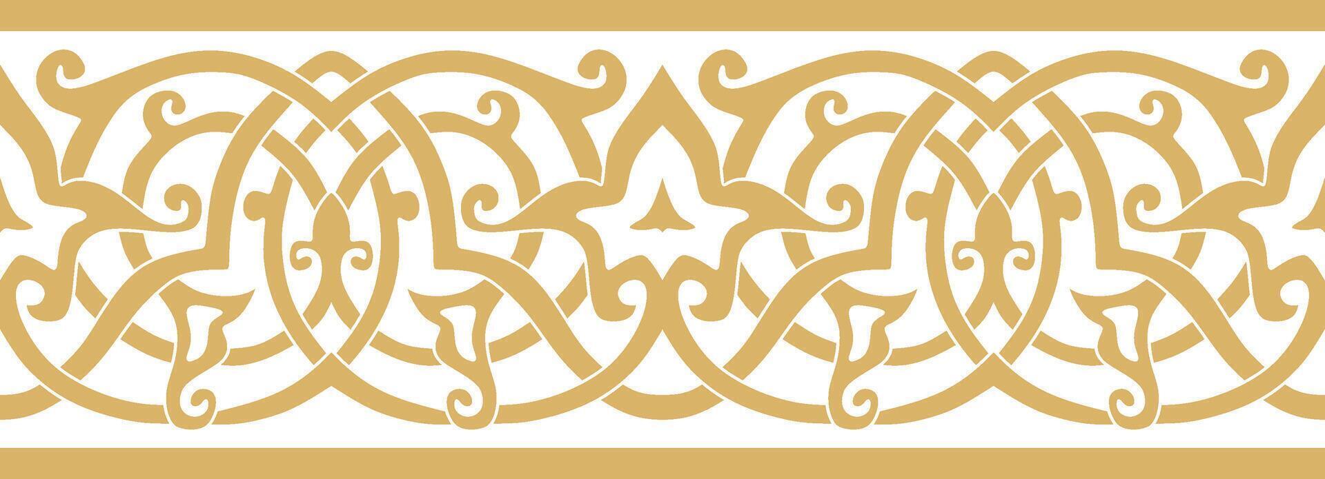 seamless golden oriental ornament. Endless Arabic patterned border, frame. Persian painting vector