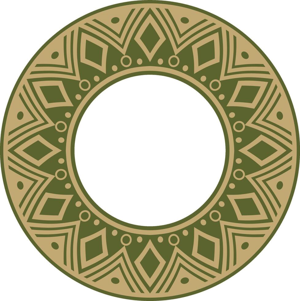 Native American round gold with green pattern. Geometric shapes in a circle. National ornament of the peoples of America, Maya, Aztecs, Incas. vector