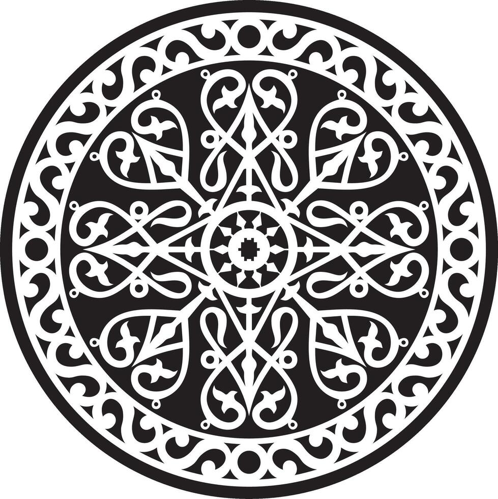 round monochrome Yakut national ornament. Ethnic circle pattern of the peoples of the Far North, Siberia, taiga and tundra. vector
