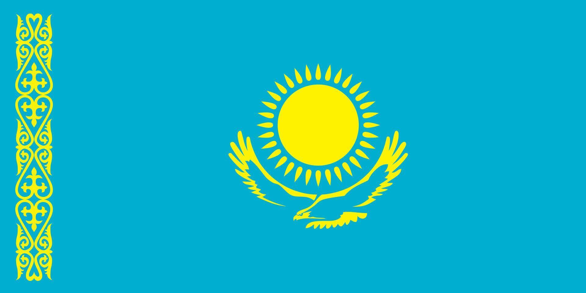 state flag of the Republic of Kazakhstan. Asian country symbol. Blue sky, sun and golden eagle. vector