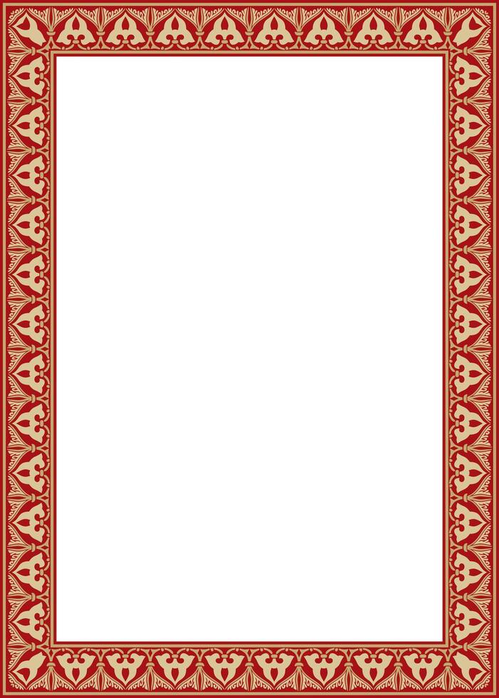 gold with red Arabic national square ornament. Ethnic rectangle, frame of eastern peoples. Persian painting. vector