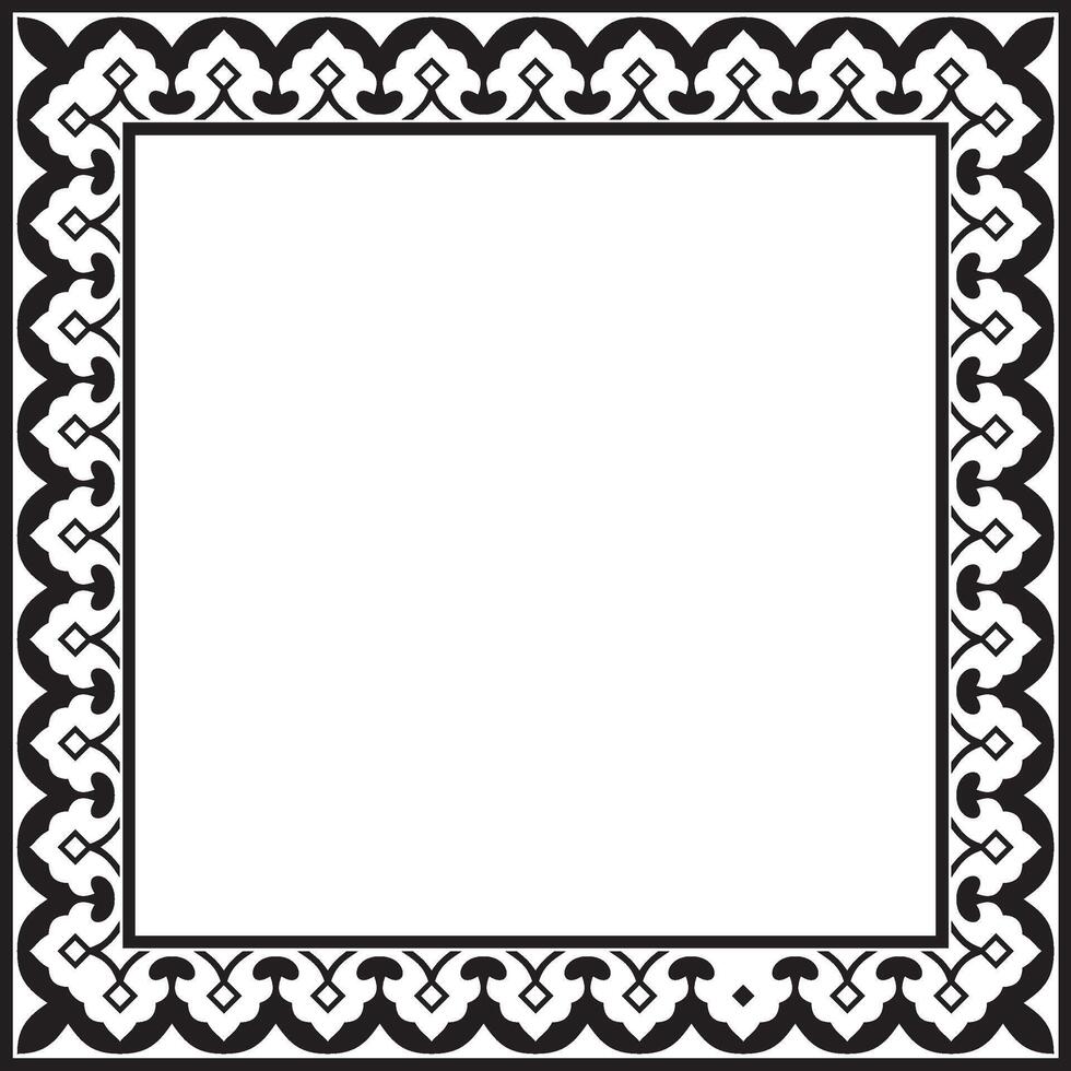 square monochrome black national Persian ornament. Rectangle, frame, border, ethnic pattern of the peoples of Iran, Iraq, Tajikistan vector
