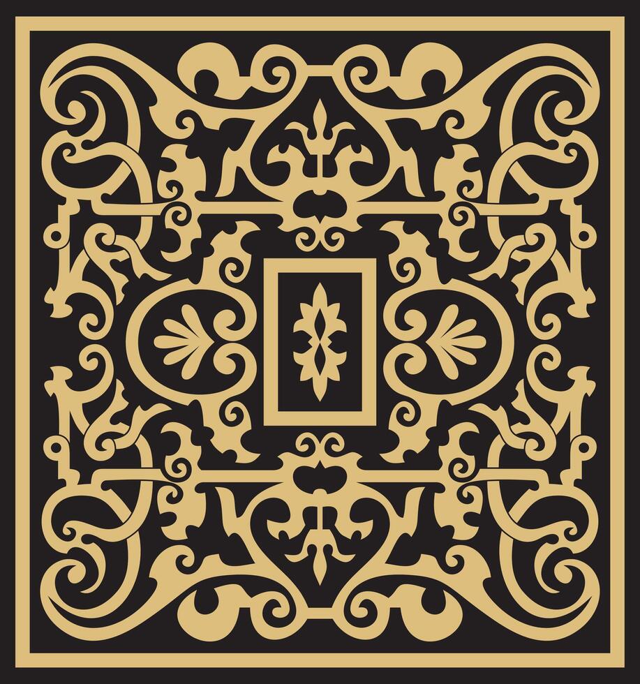 square golden with black ornament of ancient Rome. Roman classical European pattern, tile. vector