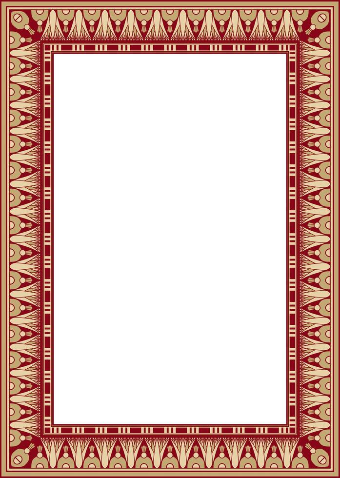 gold and red square Egyptian ornament. Endless Rectangle, Ring of Ancient Egypt. Geometric African frame. vector