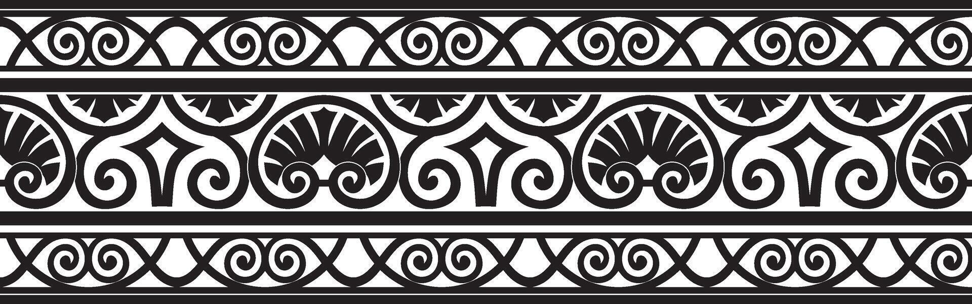 monochrome black seamless classic renaissance ornament. Endless european border, revival style frame. vector