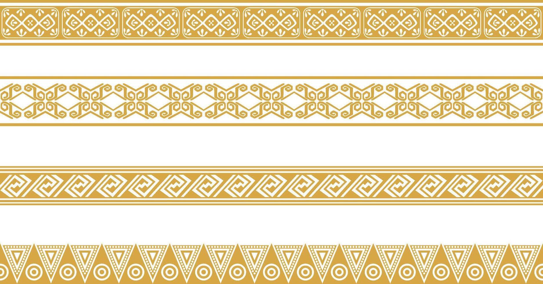 set of golden native american ornamental seamless borders. Framework of the peoples of America, Aztecs, Maya, Incas. vector