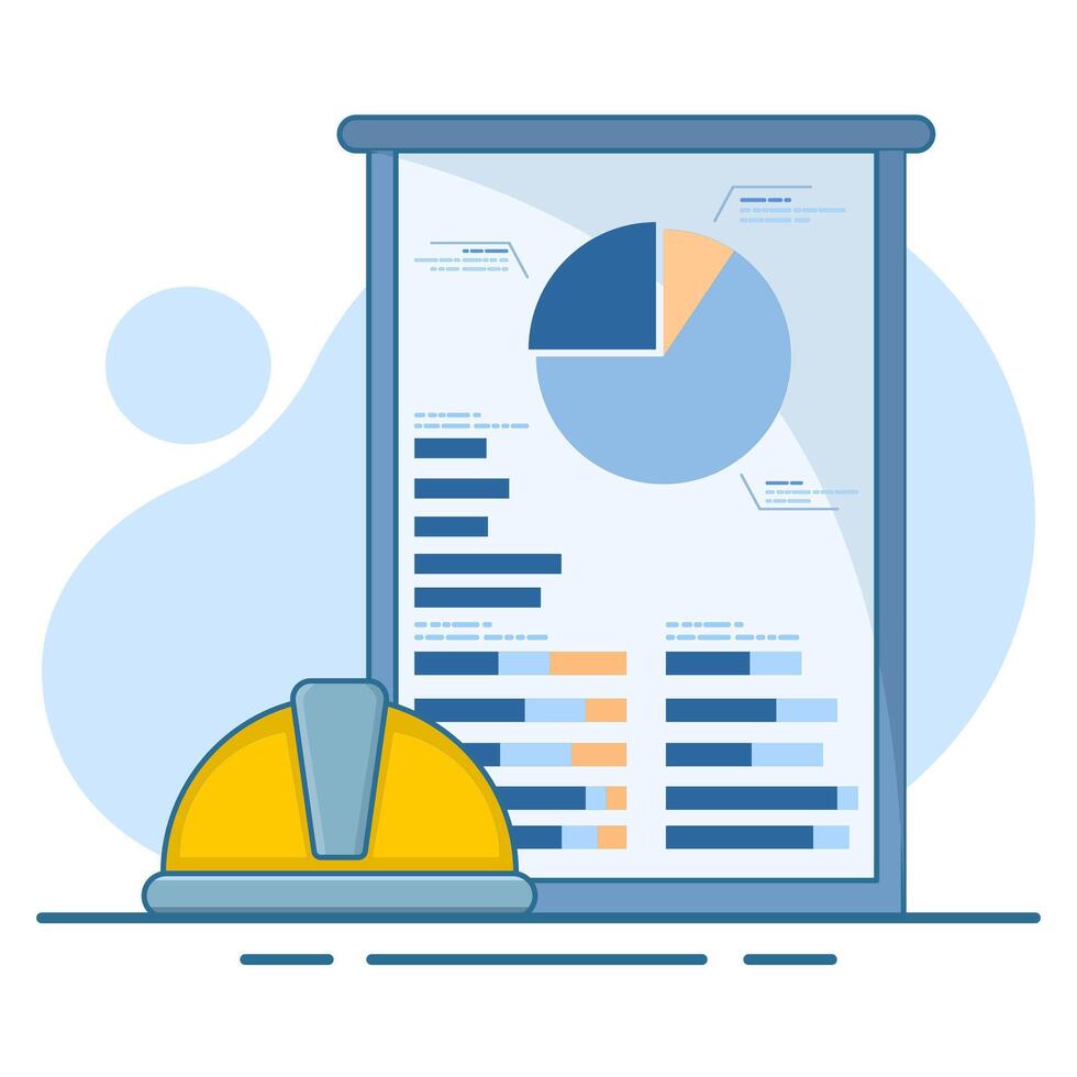 Concept of presenting new projects to partners and colleagues. shows graphs and pie charts. foreman giving presentation to client in conference meeting room. Modern illustration. vector