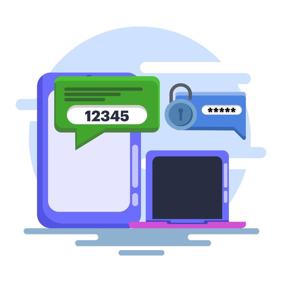 Two-step authentication concept. two-step authentication verification via computer and mobile phone. Verify the code message on the smartphone. Notification with code for secure login or login. vector