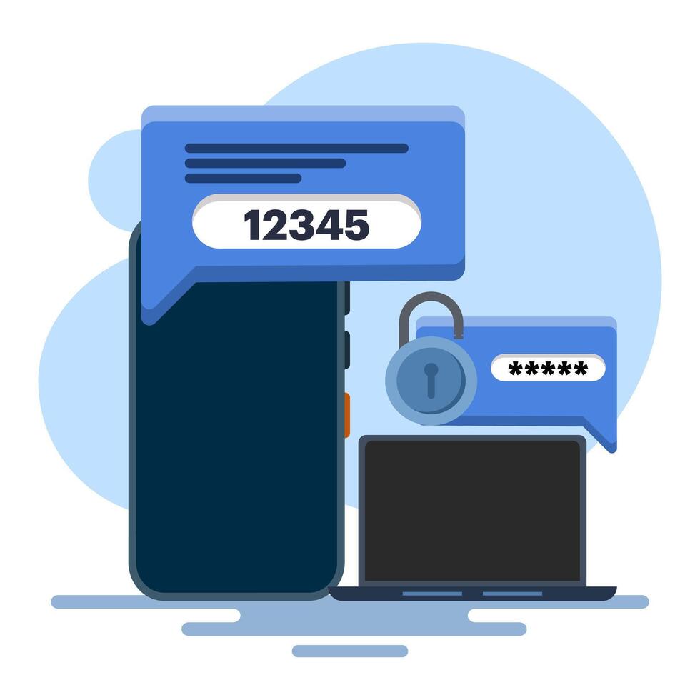 Two-step authentication concept. two-step authentication verification via computer and mobile phone. Verify the code message on the smartphone. Notification with code for secure login or login. vector