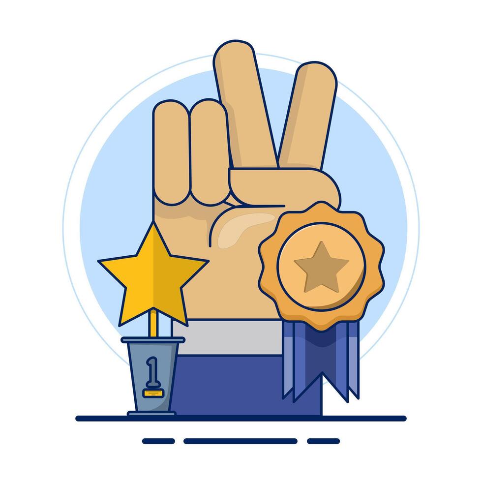 winner concept, victory expression symbol victory hand gesture, motivation, metaphor of success in business, leadership, goal achievement, flat illustration on background. vector
