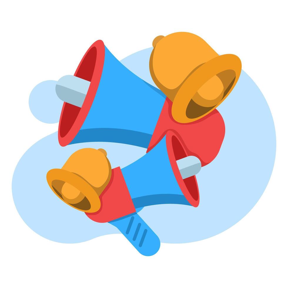 Marketing time concept with Megaphone and Bell notification. Online news with loudspeaker. broadcast or promotional message notifications, social media promotions. Flat illustration on background. vector
