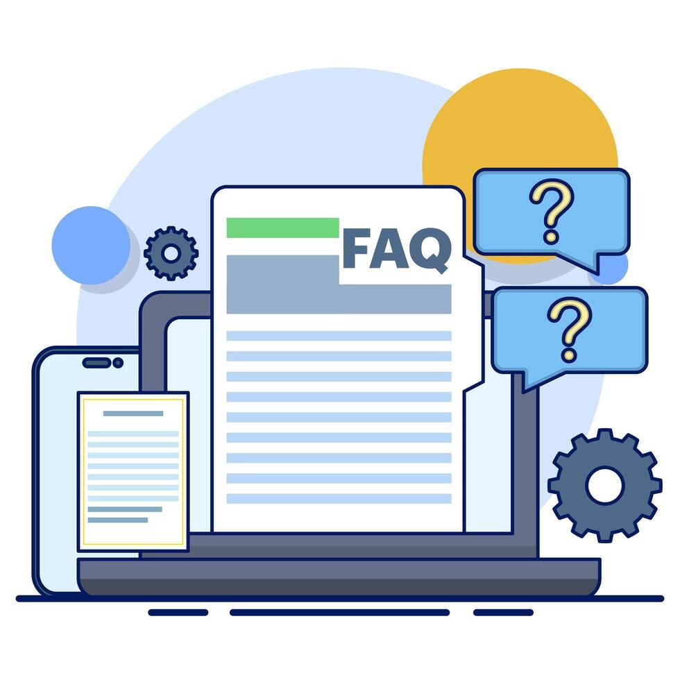 FAQ concept, Frequently asked questions, Website with FAQ page, Question and answer page to help audience, Questions or problem solving, online support center questions digital tool. flat . vector