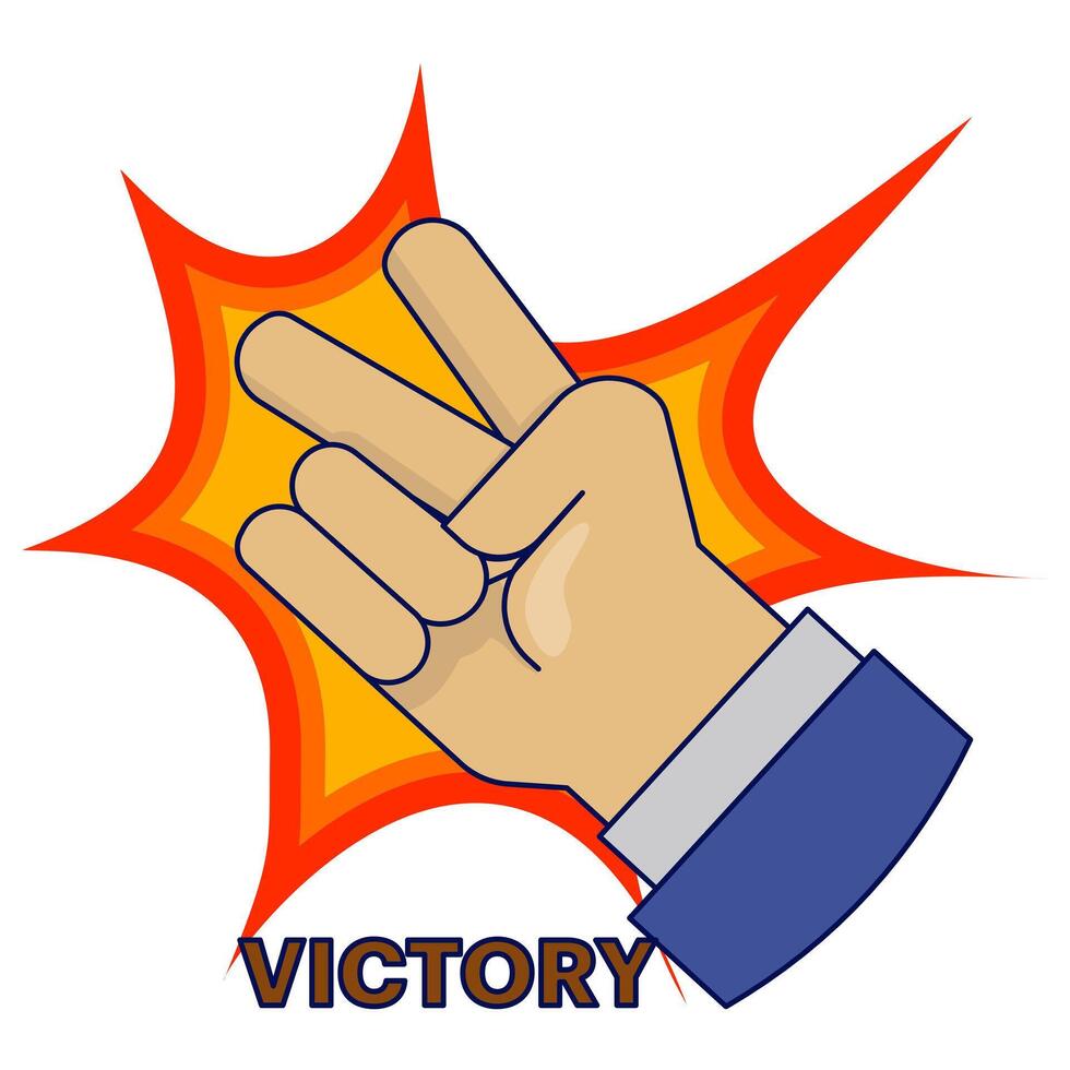 winner concept, victory expression symbol victory hand gesture, motivation, metaphor of success in business, leadership, goal achievement, flat illustration on background. vector