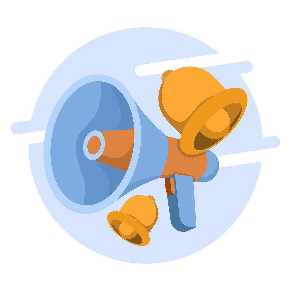 Marketing time concept with Megaphone and Bell notification. Online news with loudspeaker. broadcast or promotional message notifications, social media promotions. Flat illustration on background. vector