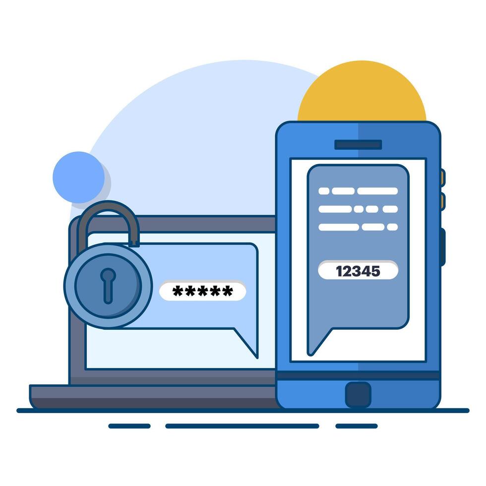 Two-step authentication concept. two-step authentication verification via computer and mobile phone. Verify the code message on the smartphone. Notification with code for secure login or login. vector