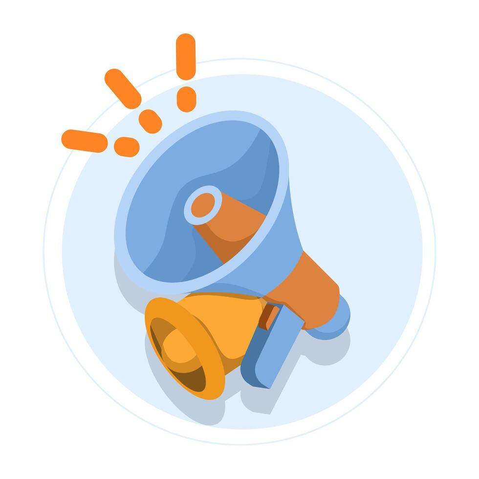 Marketing time concept with Megaphone and Bell notification. Online news with loudspeaker. broadcast or promotional message notifications, social media promotions. Flat illustration on background. vector