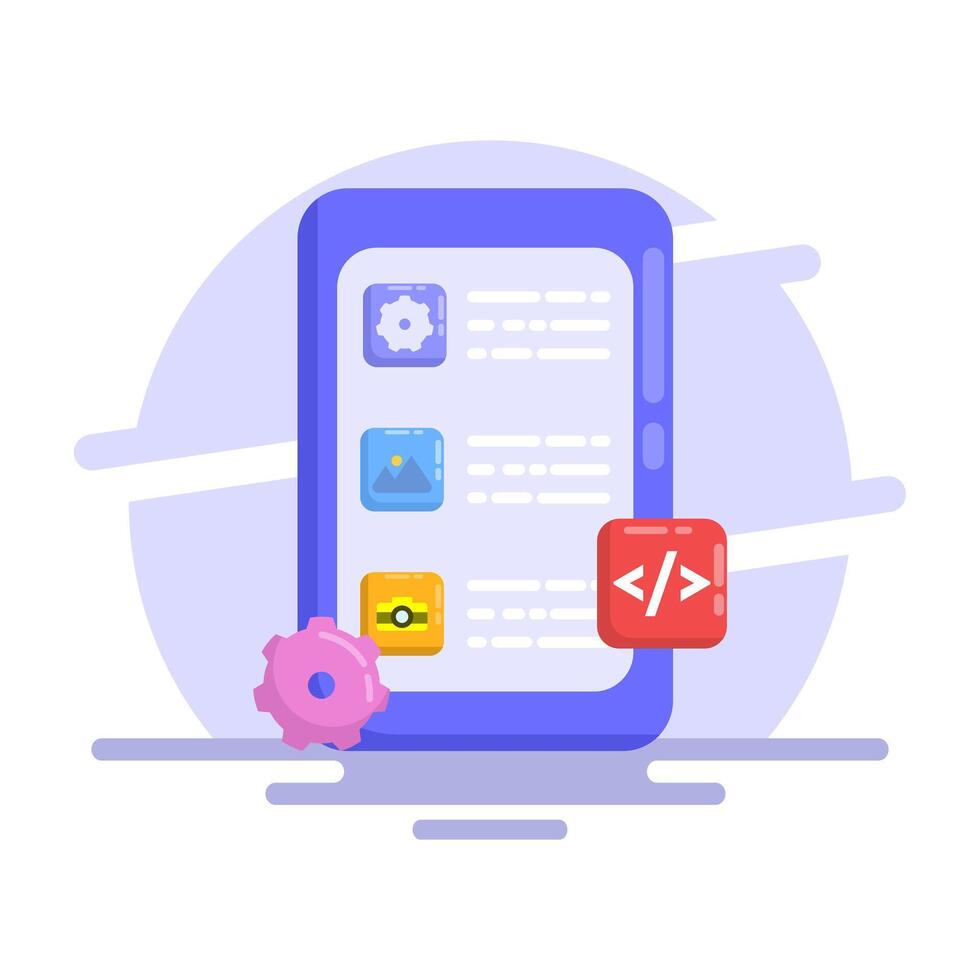 App development concept, mobile UI UX, web design, app design, coding, mobile app. application creation, application testing, UI-UX, and web design. Flat vectors are suitable for many purposes.