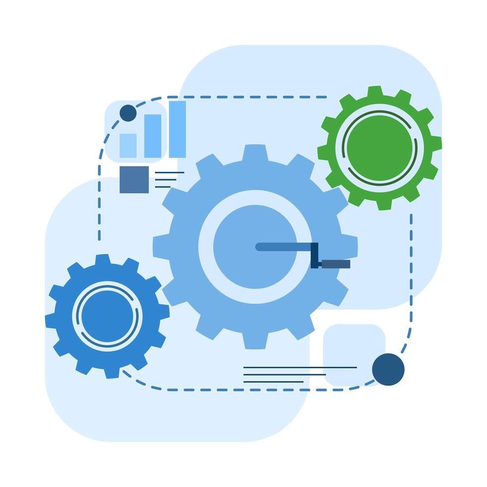 Business workflow concept, work process gears, Infographic elements, Chart with arrows and wheels, work process productivity and efficiency, group of rotating gears. leadership to move the team. vector