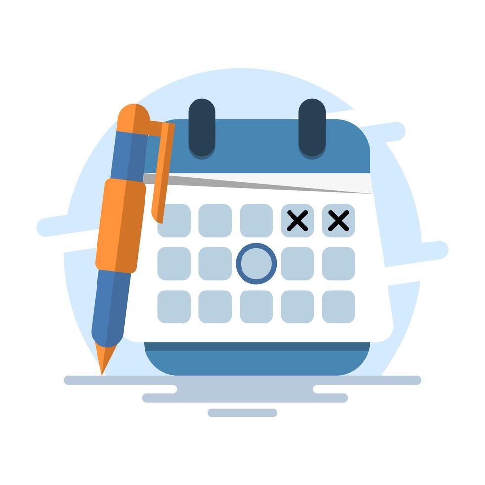 Time management concept with productivity schedule, Calendar, agenda, schedule planning. create a schedule using a calendar. Business and organization concept. background flat illustration. vector