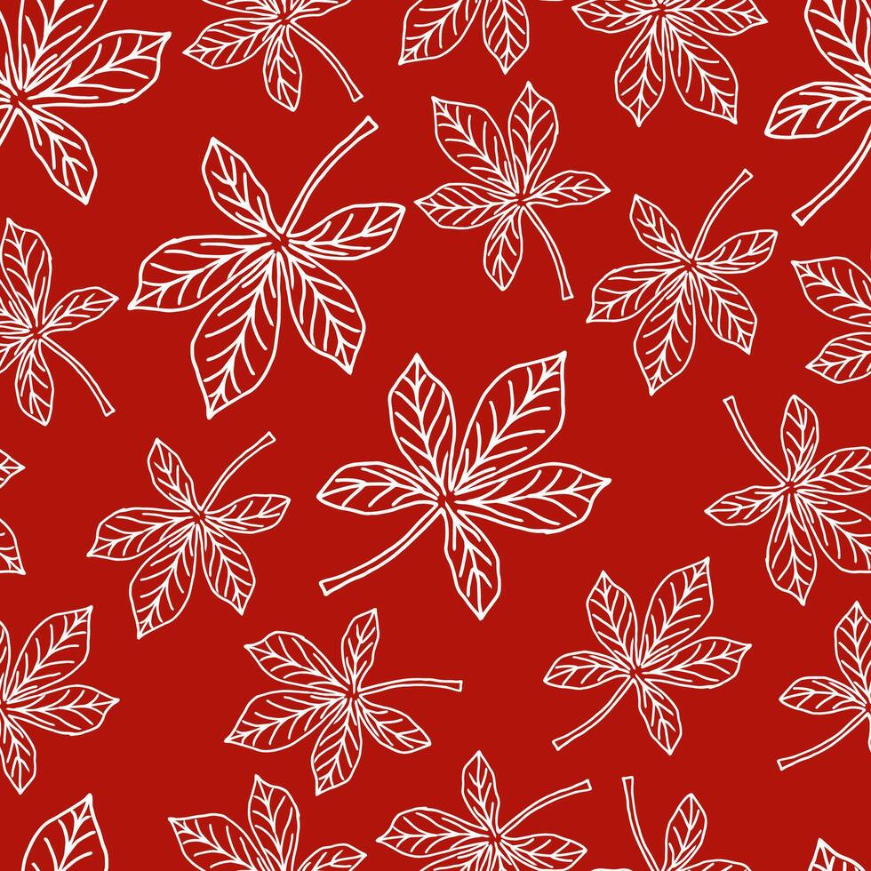 pattern Chestnut leaves white outline - red square vector