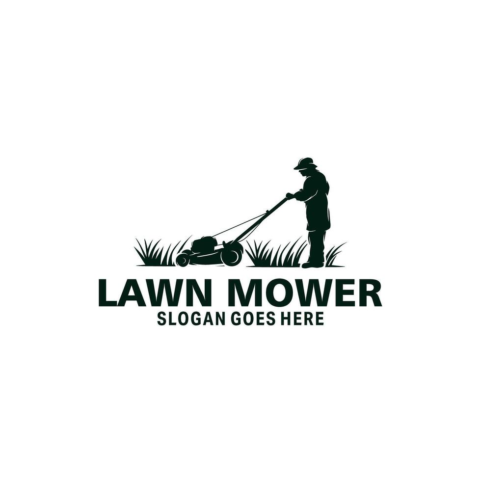 Lawn Mower logo design silhouette illustration vector