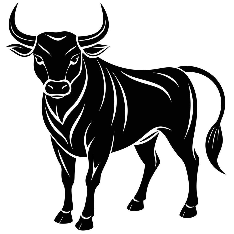 bull standing silhouette vector
