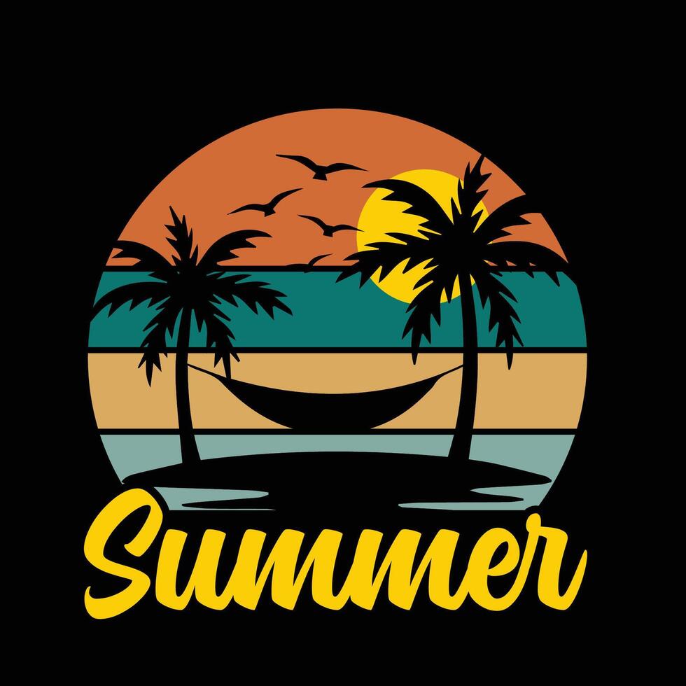 Summer Design T shirt design .Summer t-shirt design, with tropical beach t-shirt design, free vector
