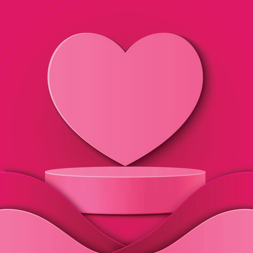 Valentine podium background, pink product display template with love template. vector