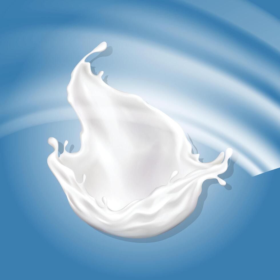 A white splash of milk is shown with a blue background. vector