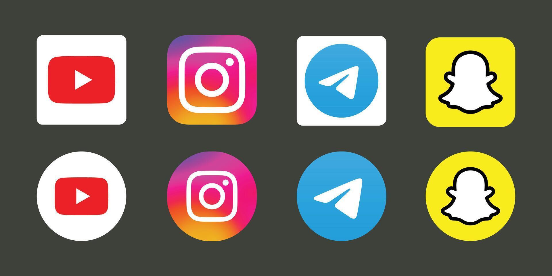 A collection of social media icon logo Telegram, Instagram, Snapchat and Youtube vector