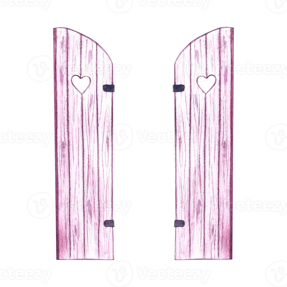 Wooden shutters for windows. Ancient pink shutters in a rustic style. A watercolor illustration made by hand. Highlight it. A design element for home, children's games, postcards and decor. png