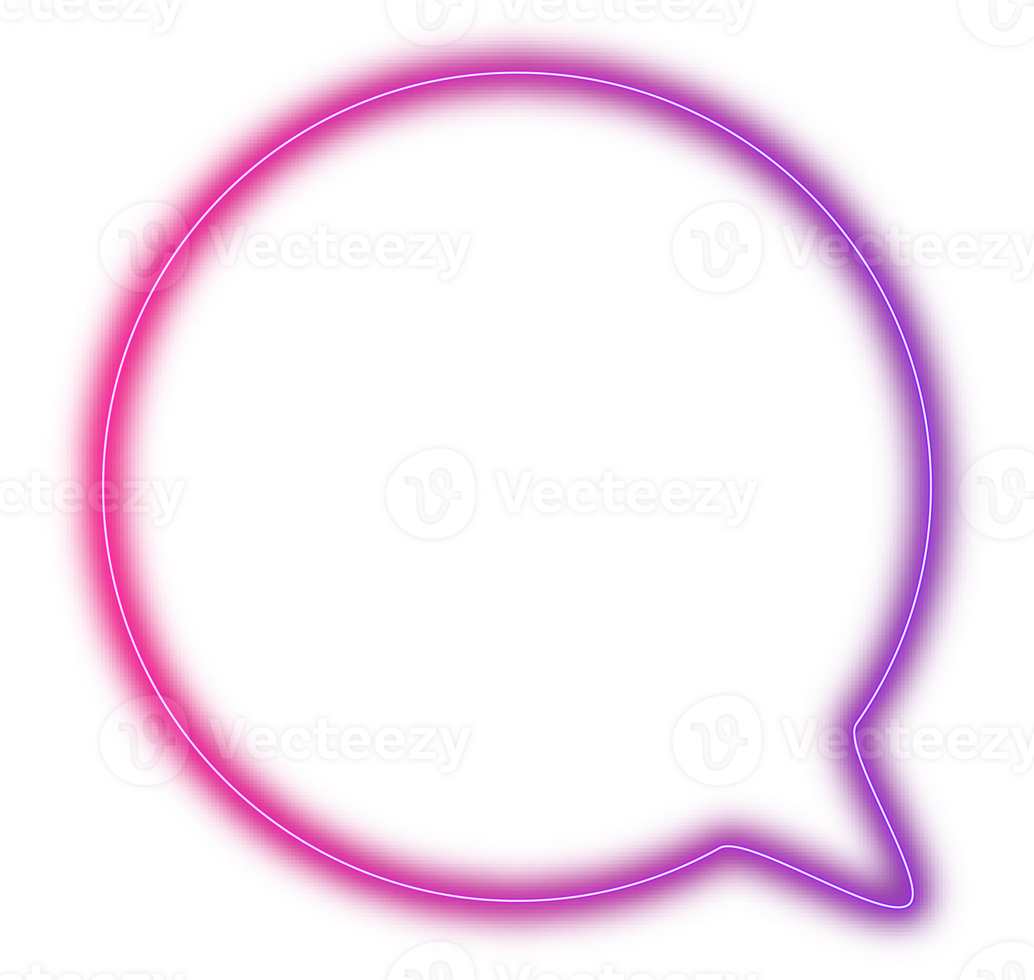 Neon glowing speech chat bubble. Dialog and communication outlined icon for messaging and conversations png