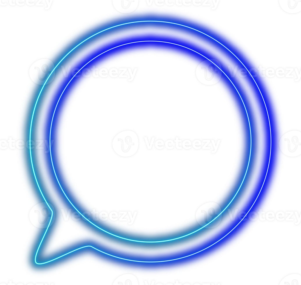 Neon glowing speech chat bubble. Dialog and communication outlined icon for messaging and conversations png