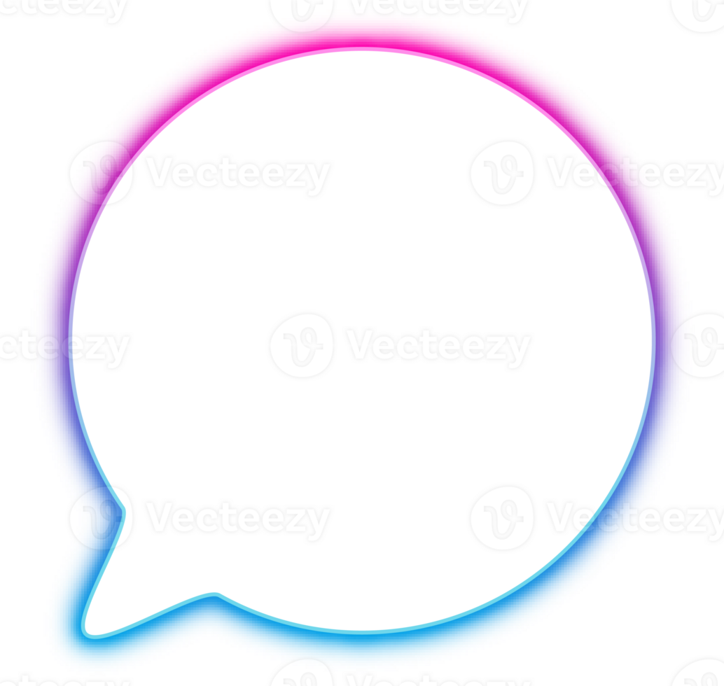 Neon glowing speech chat bubble. Dialog and communication outlined icon for messaging and conversations png