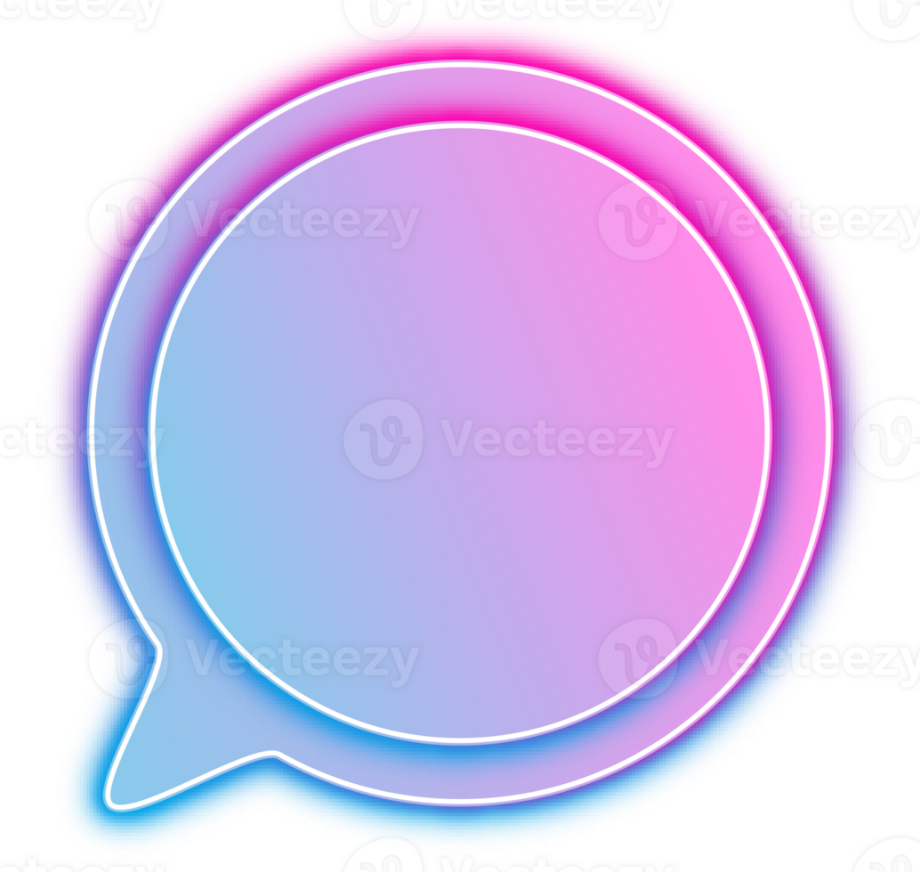 Neon glowing speech chat bubble. Dialog and communication outlined icon for messaging and conversations png