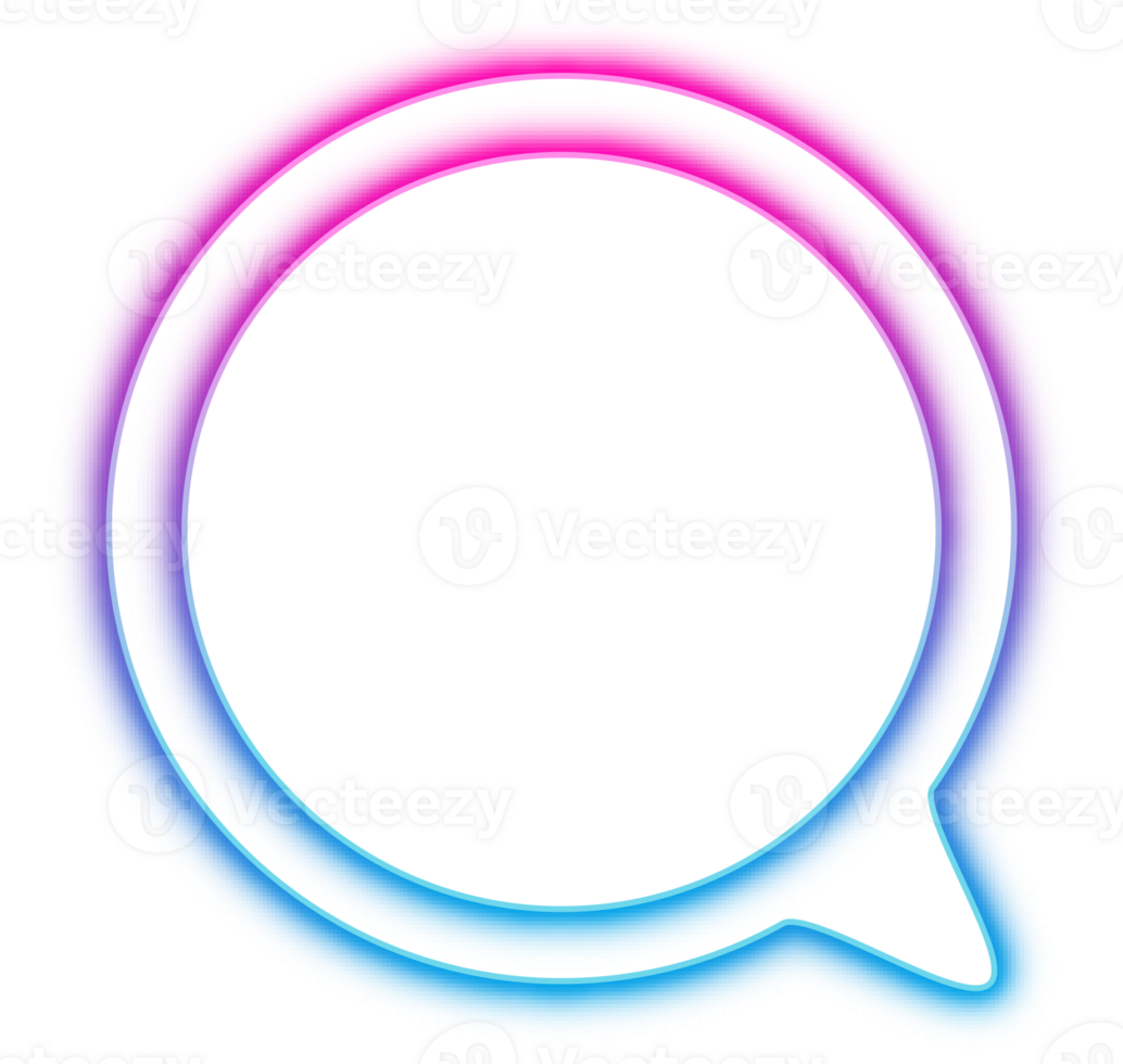 Neon glowing speech chat bubble. Dialog and communication outlined icon for messaging and conversations png