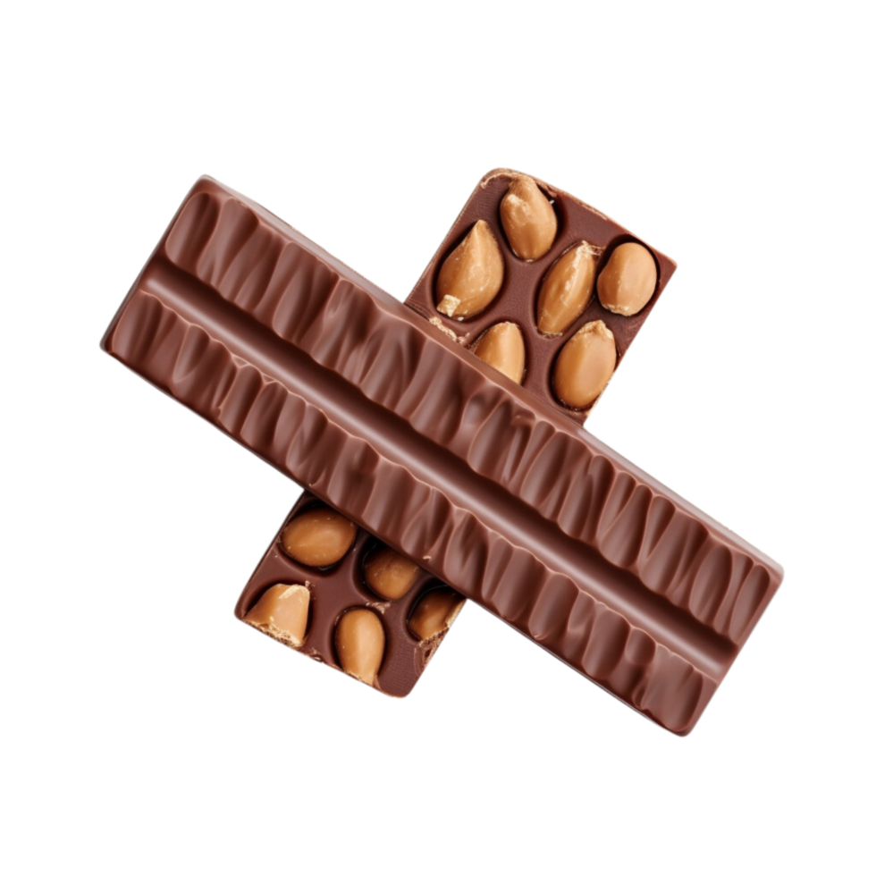 Chocolate peanut bar isolated top view on a transparent background png