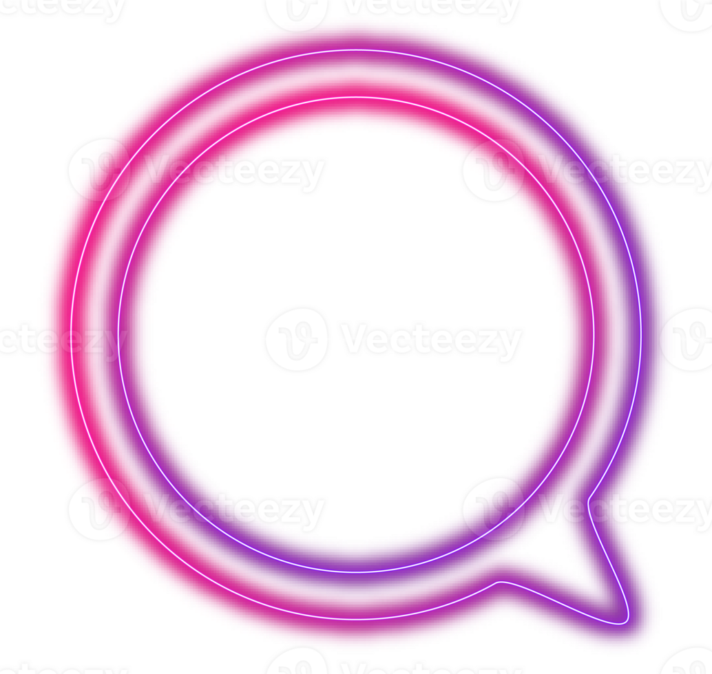Neon glowing speech chat bubble. Dialog and communication outlined icon for messaging and conversations png